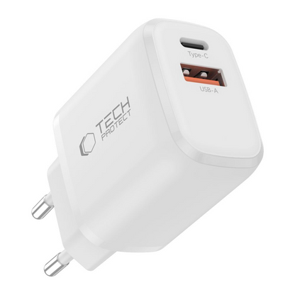 Sieťová nabíjačka s káblom Lightning Tech-Protect NCA20, 20W, 3A, 1 x USB-A - 1 x USB-C, biela