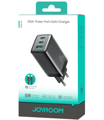 Sieťová nabíjačka s USB-C káblom Joyroom JR-TG10, 65W, 3,25A, 1 x USB-A - 2 x USB-C, čierna