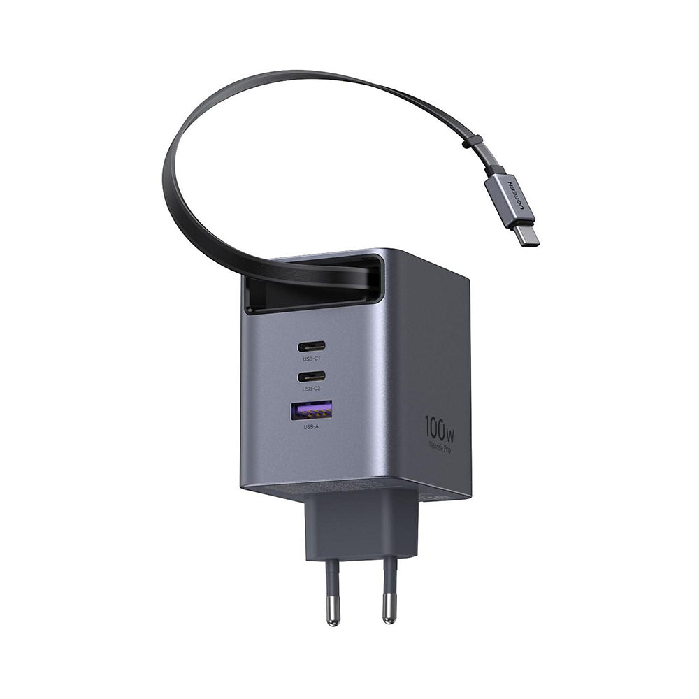 Sieťová nabíjačka s USB-C káblom UGREEN X616 (65828), 100W, 5A, 1 x USB-A - 3 x USB-C, sivá