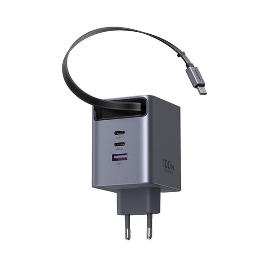 Sieťová nabíjačka s USB-C káblom UGREEN X616 (65828), 100W, 5A, 1 x USB-A - 3 x USB-C, sivá