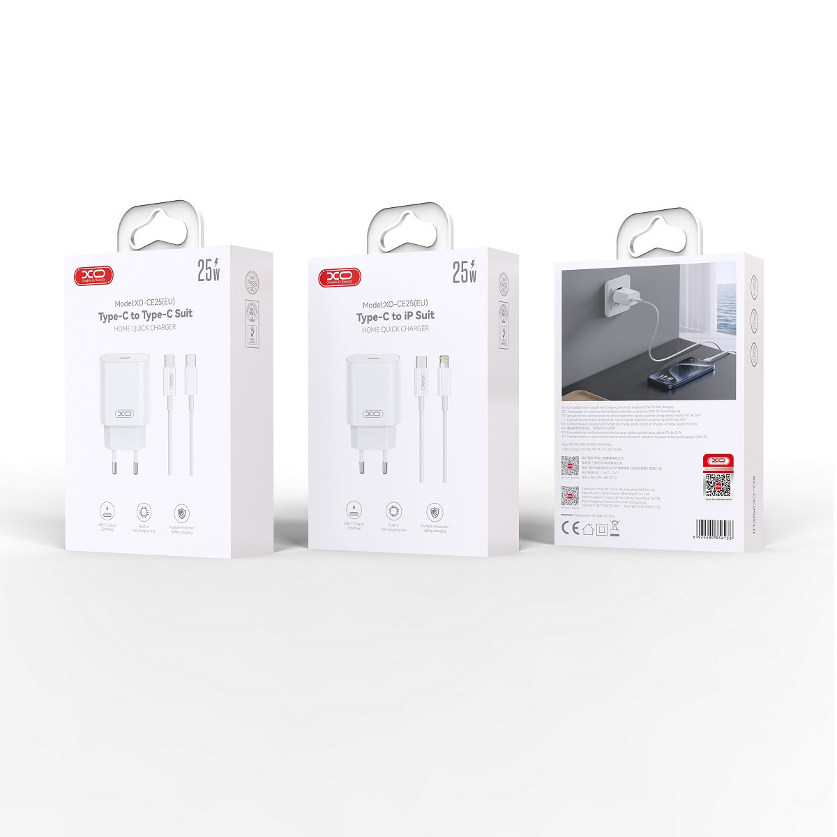Sieťová nabíjačka s káblom USB-C XO Design CE25, 25W, 3A, 1 x USB-C, Biela