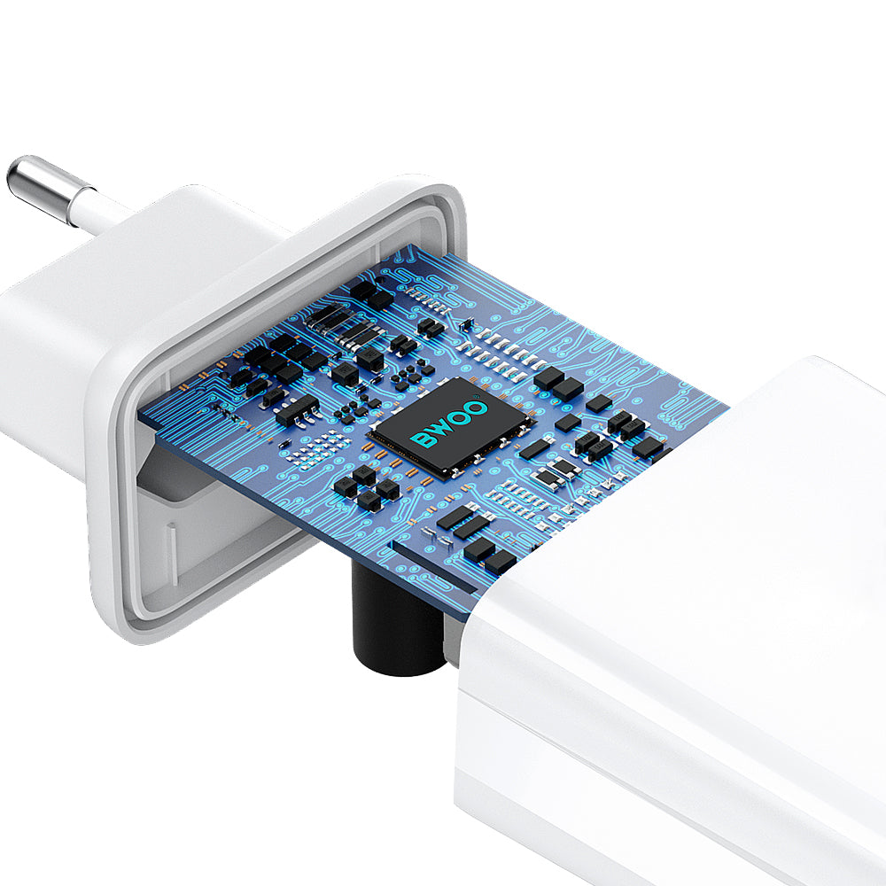 Sieťová nabíjačka s káblom Lightning BWOO CDA182, 38W, 3A, 1 x USB-A - 1 x USB-C, biela