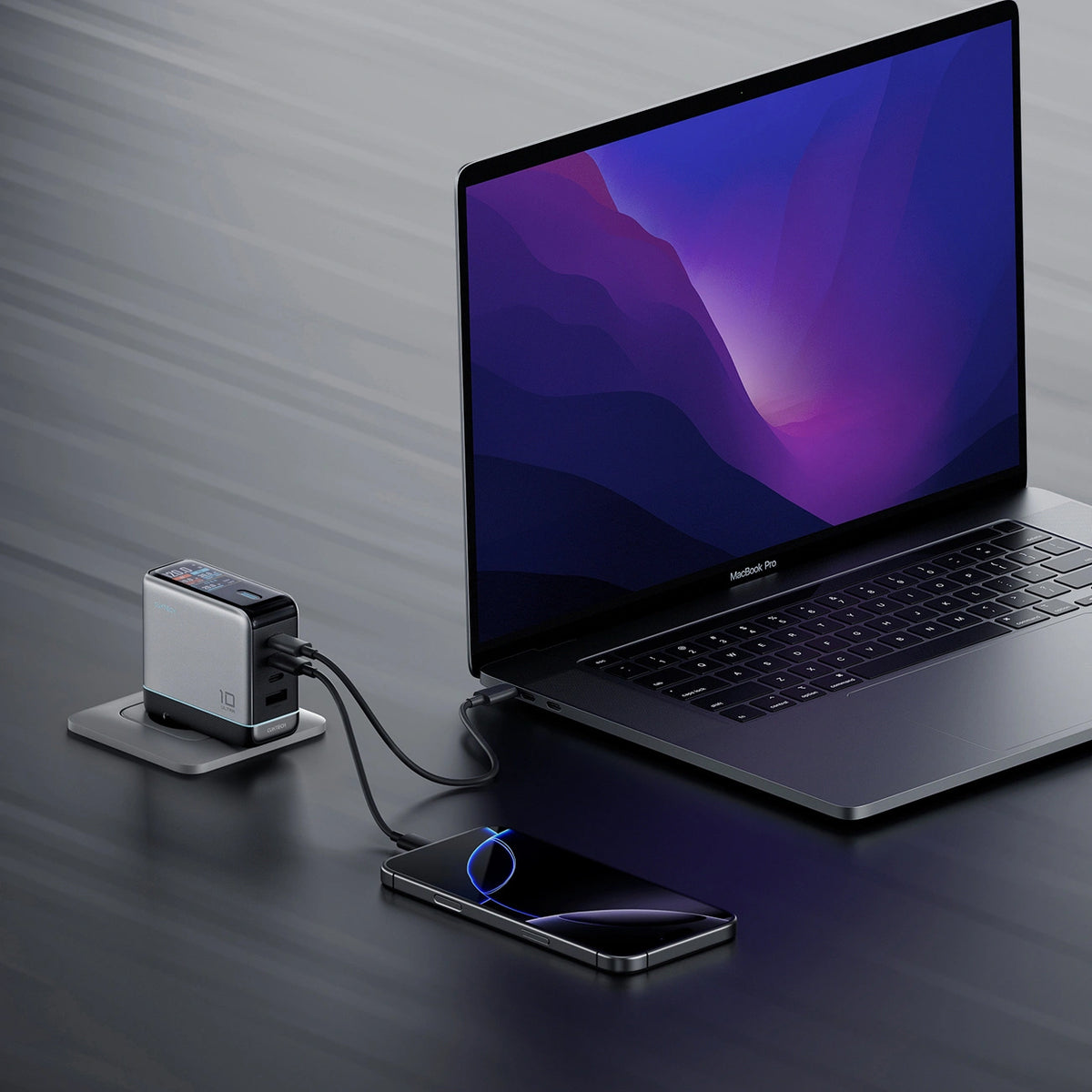 Sieťová nabíjačka s USB-C káblom Cuktech AD1204U Display, 120W, 6A, 1 x USB-A - 2 x USB-C, Strieborná