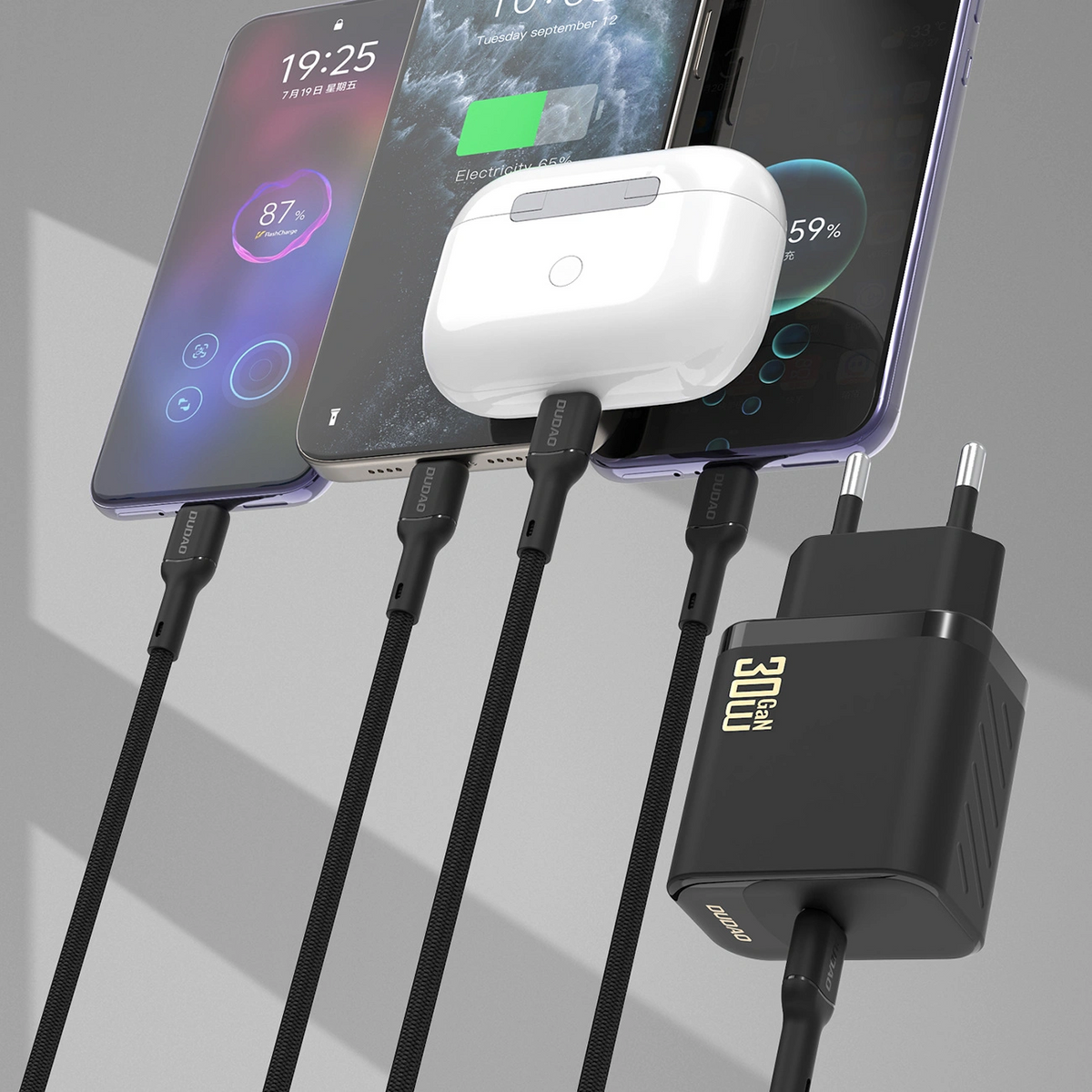 Sieťová nabíjačka s káblom USB-C Dudao A27PCEU, 30W, 3A, 1 x USB-C, čierna
