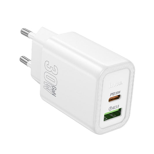 Sieťová nabíjačka HOCO N63, 30W, 3A, 1 x USB-A - 1 x USB-C, Biela