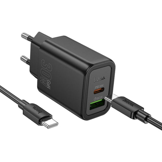 Sieťová nabíjačka s káblom USB-C HOCO N63, 30W, 3A, 1 x USB-A - 1 x USB-C, čierna