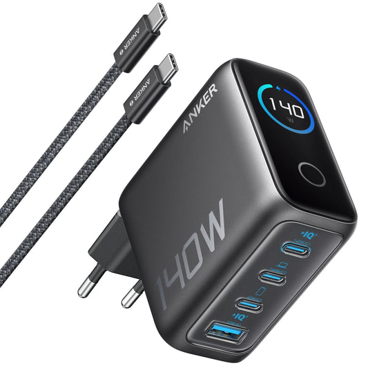 Sieťová nabíjačka s káblom USB-C Anker Zolo, 140W, 5A, 1 x USB-A - 3 x USB-C, Čierna B2697GZ1