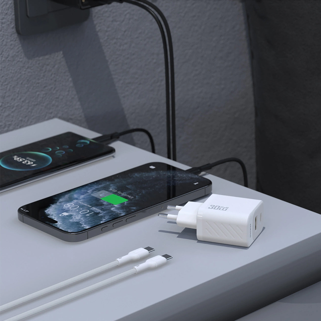 Sieťová nabíjačka s káblom USB-C Dudao A27TCEU, 30W, 1 x USB-A - 1 x USB-C, Biela