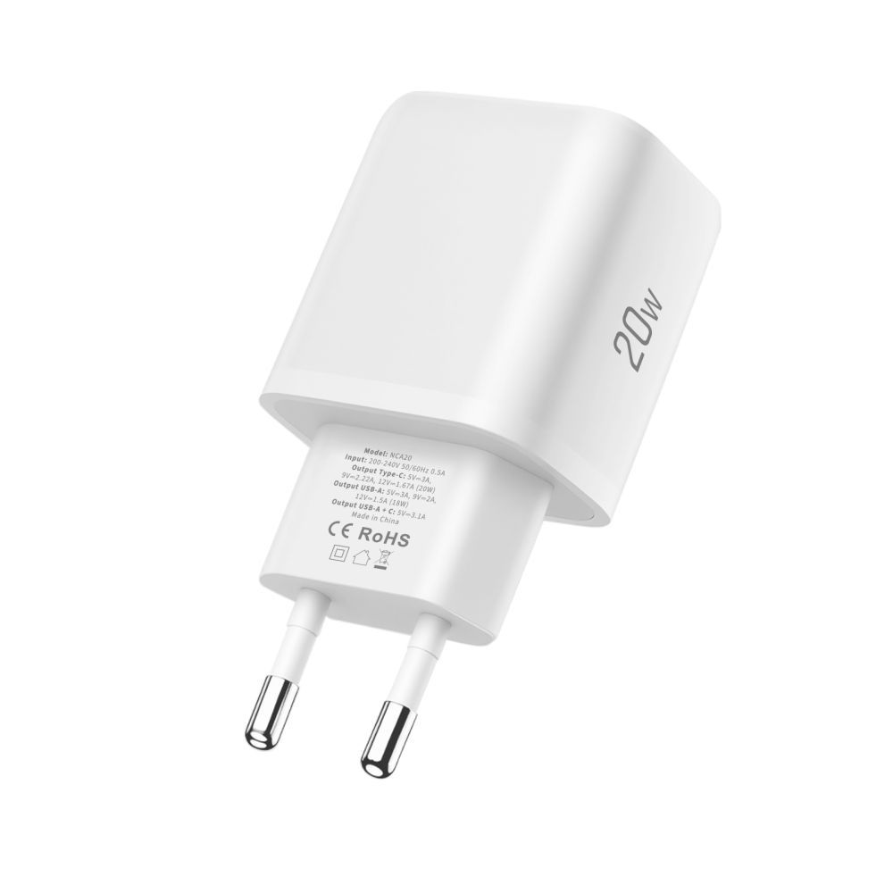 Sieťová nabíjačka s káblom Lightning Tech-Protect NCA20, 20W, 3A, 1 x USB-A - 1 x USB-C, biela