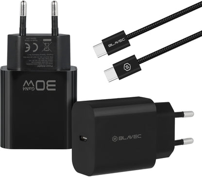 Sieťová nabíjačka s káblom USB-C Blavec BC-14, 30 W, 3 A, 1 × USB-C, čierna