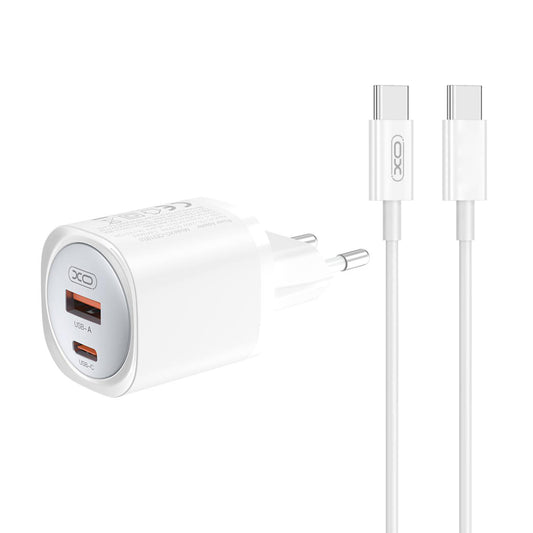 Sieťová nabíjačka s káblom USB-C XO Design CE21, 30W, 3A, 1 x USB-A - 1 x USB-C, Biela