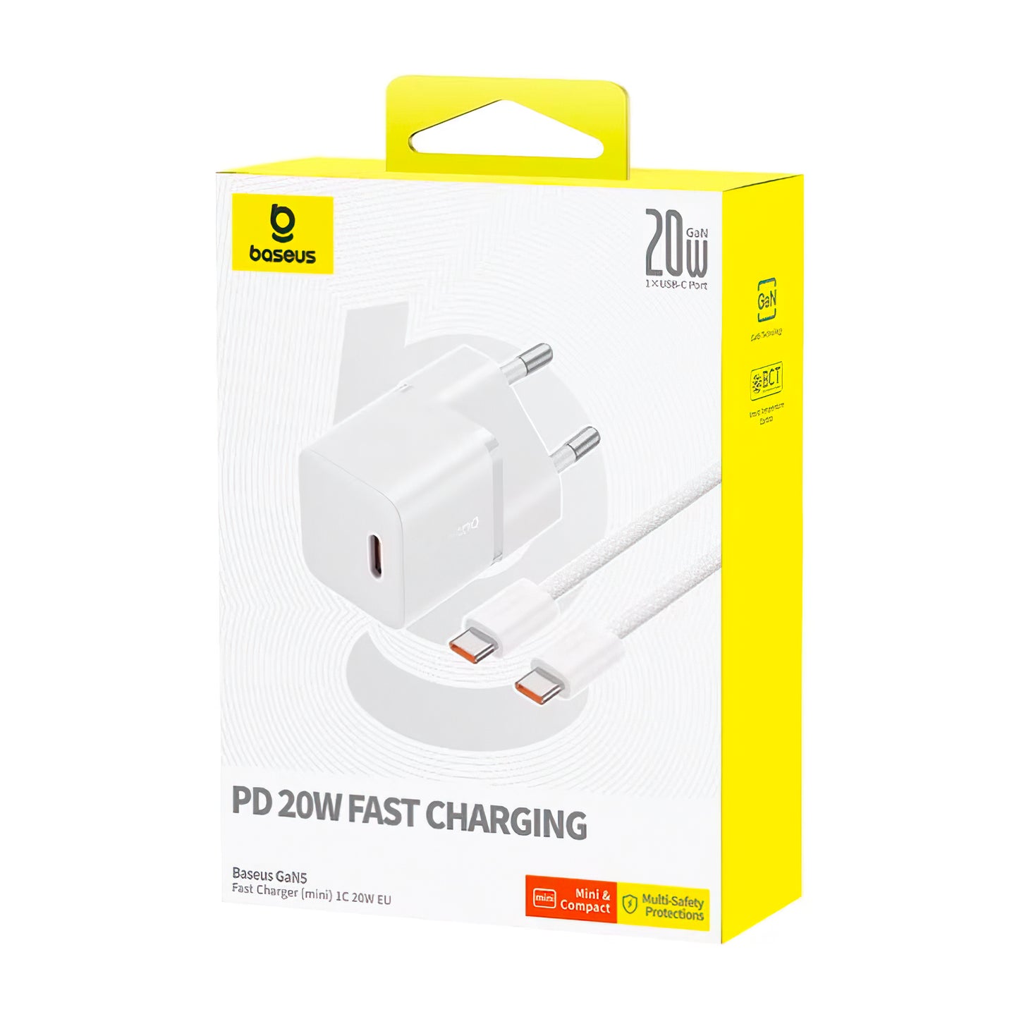 Sieťová nabíjačka s káblom USB-C Baseus GaN5, 20W, 3A, 1 x USB-C, Biela P10110900213-01