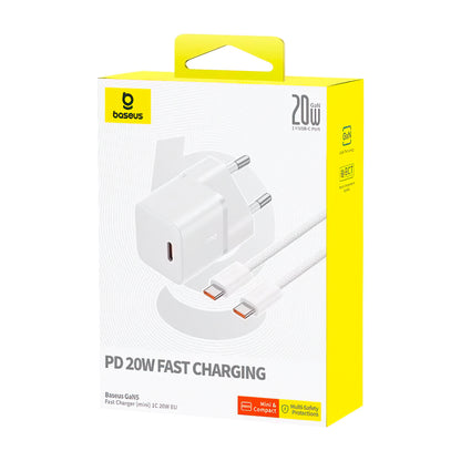 Sieťová nabíjačka s káblom USB-C Baseus GaN5, 20W, 3A, 1 x USB-C, Biela P10110900213-01
