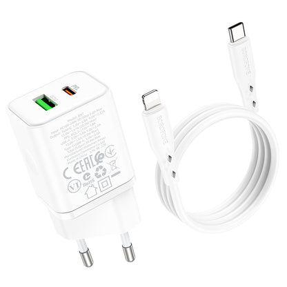 Sieťová nabíjačka s káblom Lightning Borofone BN7, 20W, 3A, 1 x USB-A - 1 x USB-C, Biela