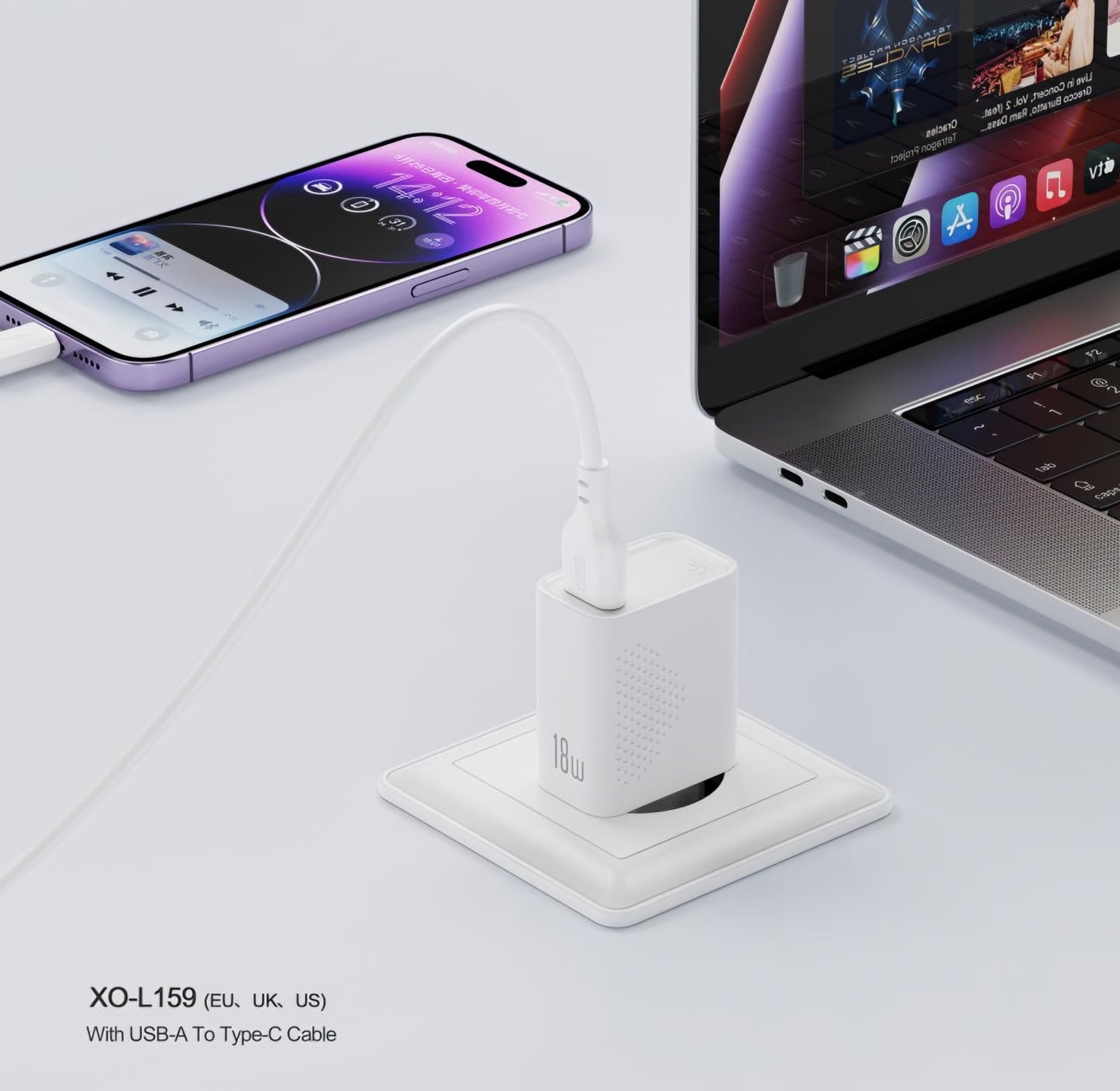 Sieťová nabíjačka s káblom microUSB XO Design L159, 18W, 3A, 1 x USB-A, Biela