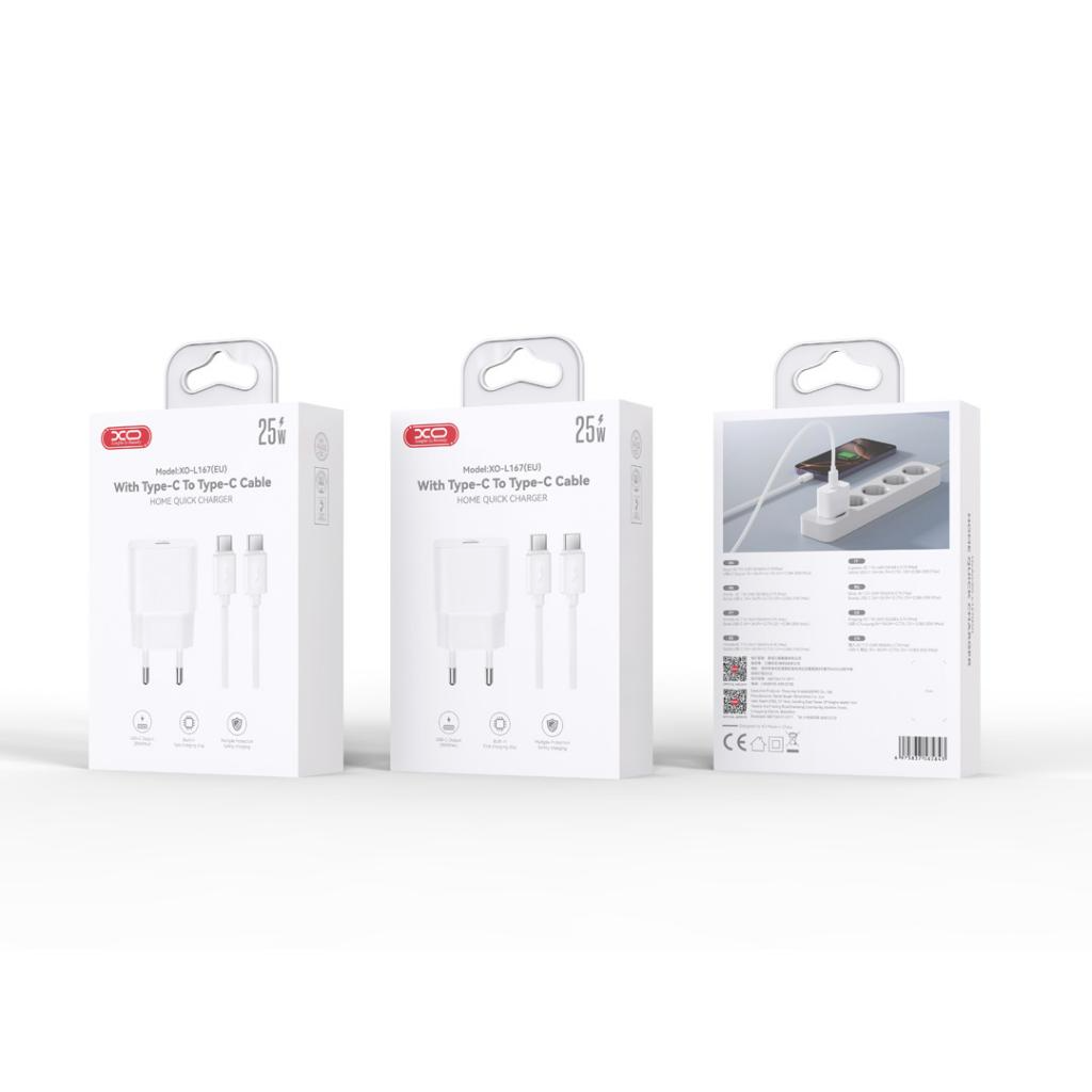Sieťová nabíjačka s káblom Lightning XO Design L167, 25W, 3A, 1 x USB-C, biela