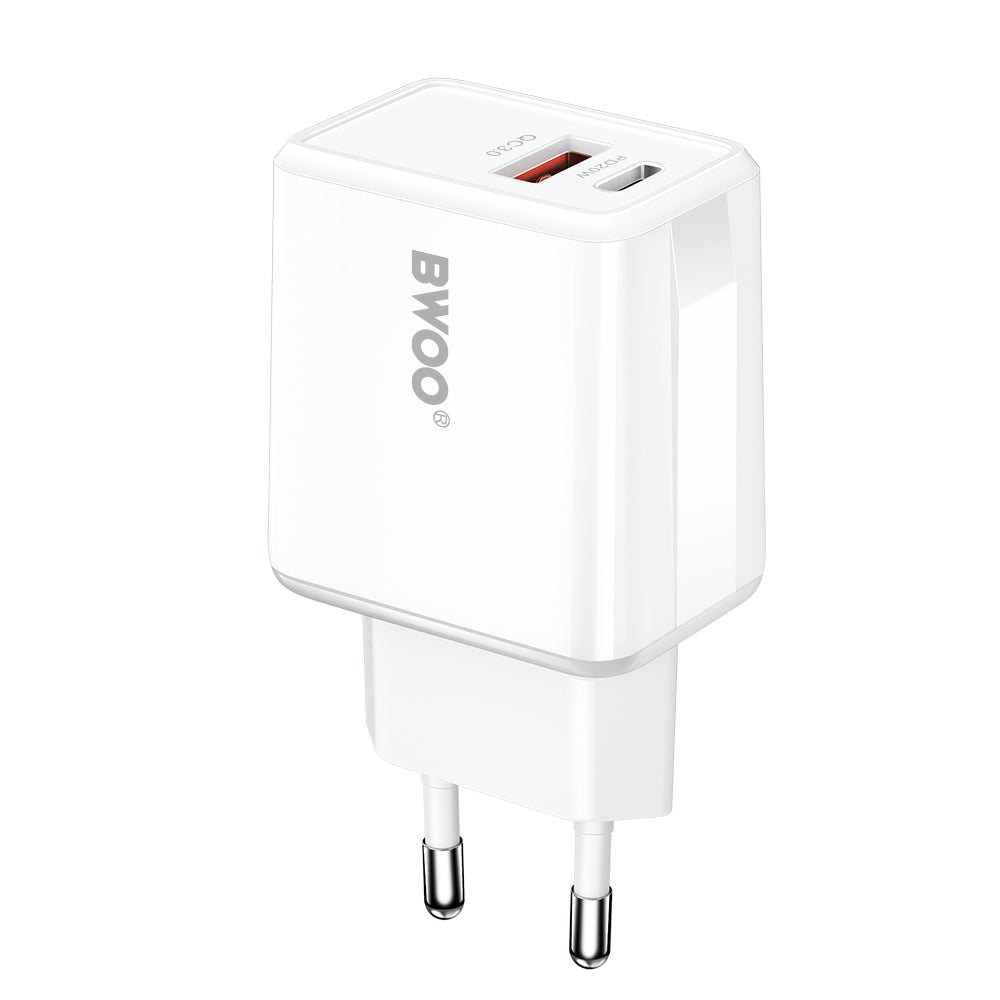 Sieťová nabíjačka s káblom Lightning BWOO CDA182, 38W, 3A, 1 x USB-A - 1 x USB-C, biela
