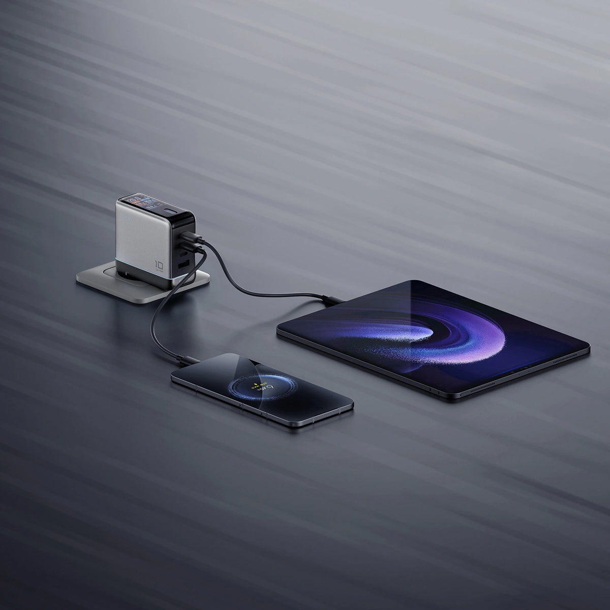 Sieťová nabíjačka s USB-C káblom Cuktech AD1204U Display, 120W, 6A, 1 x USB-A - 2 x USB-C, Strieborná