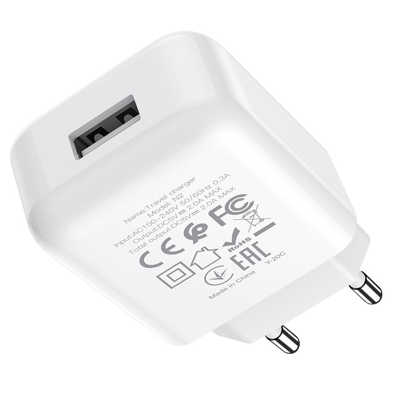 Sieťová nabíjačka s káblom Lightning HOCO N2, 10W, 2A, 1 x USB-A, Biela