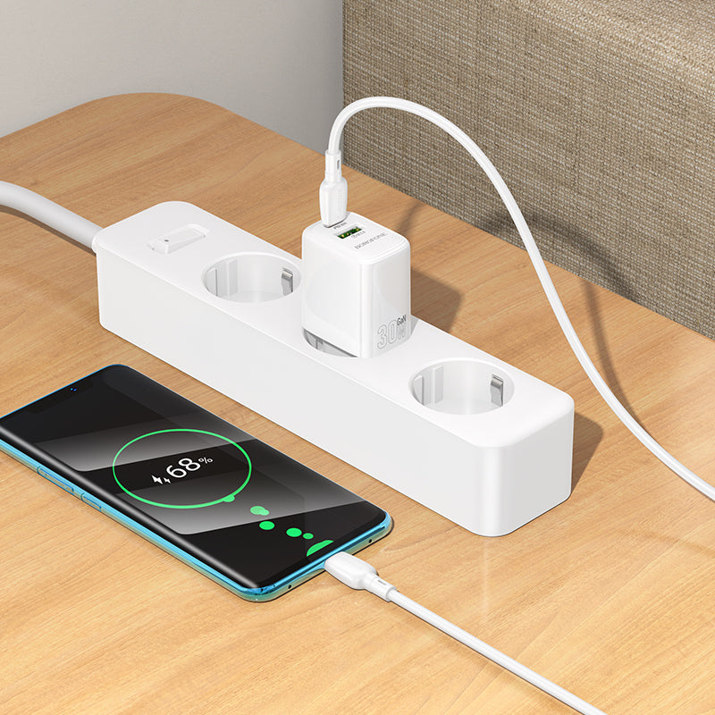 Sieťová nabíjačka s káblom USB-C Borofone BN29 Fuente, 30W, 3A, 1 x USB-A - 1 x USB-C, Biela