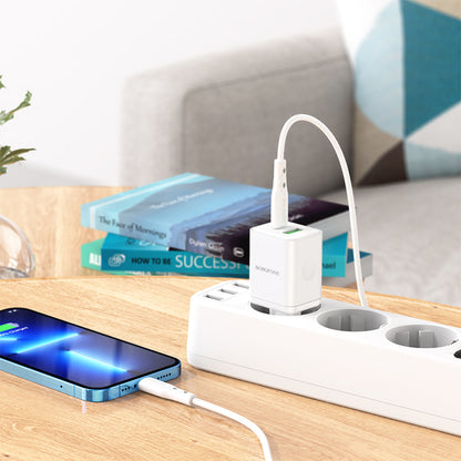 Sieťová nabíjačka s káblom Lightning Borofone BN7, 20W, 3A, 1 x USB-A - 1 x USB-C, Biela