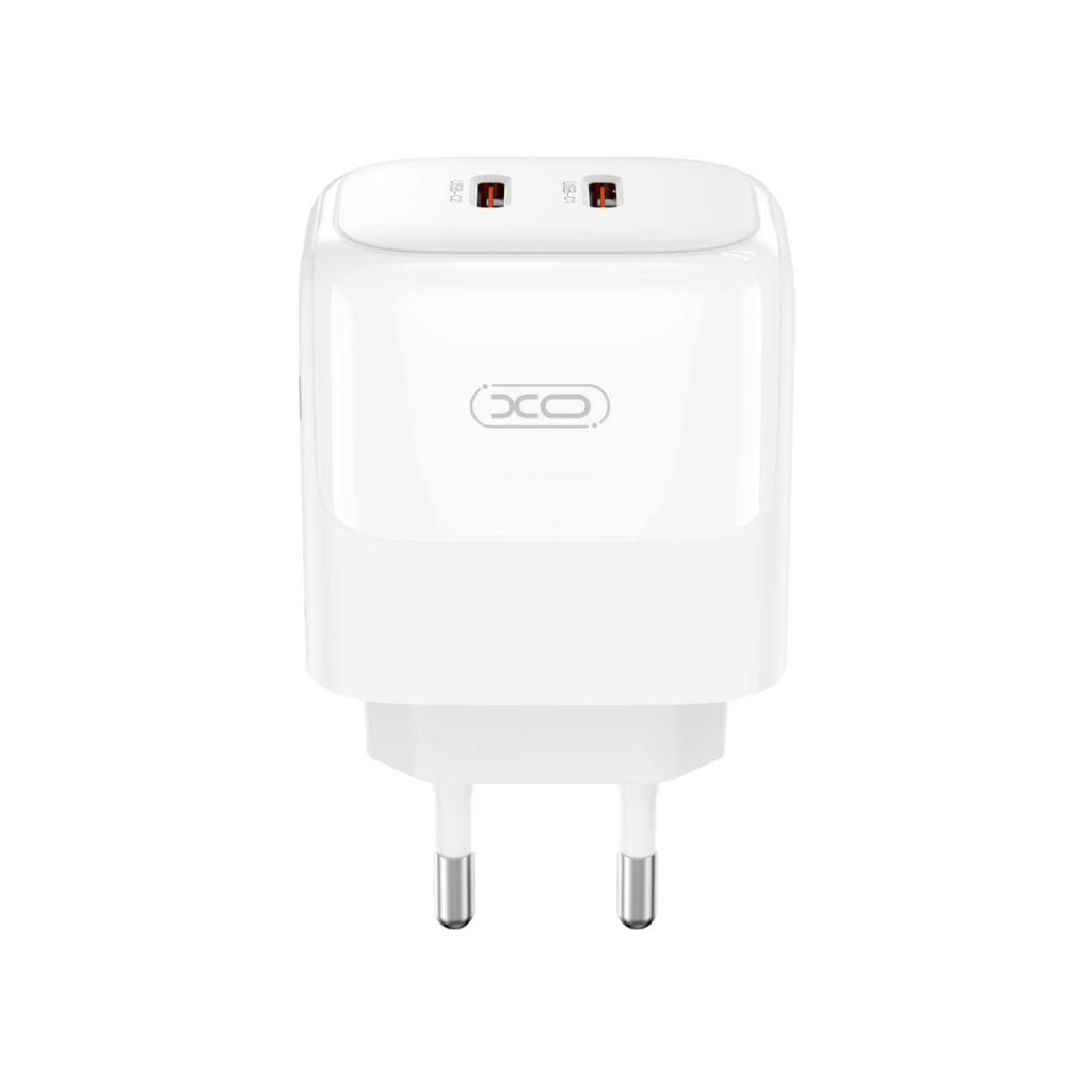 Sieťová nabíjačka s káblom USB-C XO Design L140, 35W, 3A, 2 x USB-C, Biela