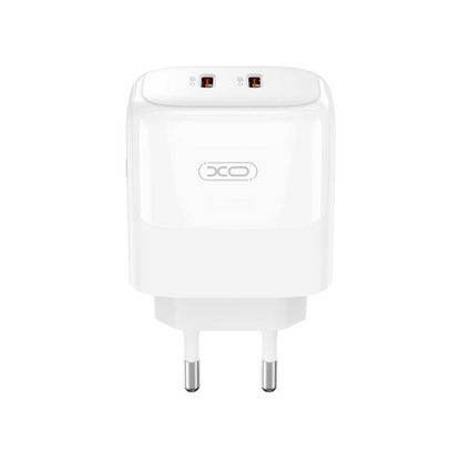 Sieťová nabíjačka s káblom USB-C XO Design L140, 35W, 3A, 2 x USB-C, Biela