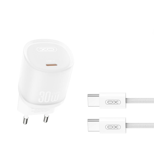 Sieťová nabíjačka s káblom USB-C XO Design L150, 30W, 3A, 1 x USB-C, Biela