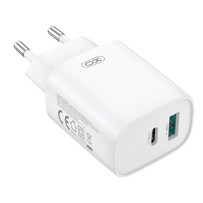 Network Charger with Lightning Cable XO Design CE30, 30W, 3A, 1 x USB-A - 1 x USB-C, White