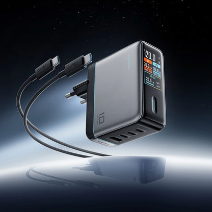 Sieťová nabíjačka s USB-C káblom Cuktech AD1204U Display, 120W, 6A, 1 x USB-A - 2 x USB-C, Strieborná