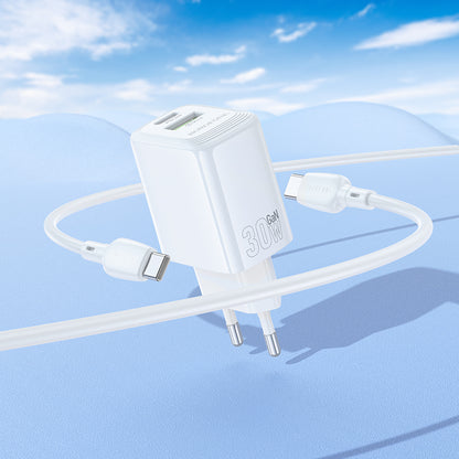 Sieťová nabíjačka s káblom USB-C Borofone BN29 Fuente, 30W, 3A, 1 x USB-A - 1 x USB-C, Biela