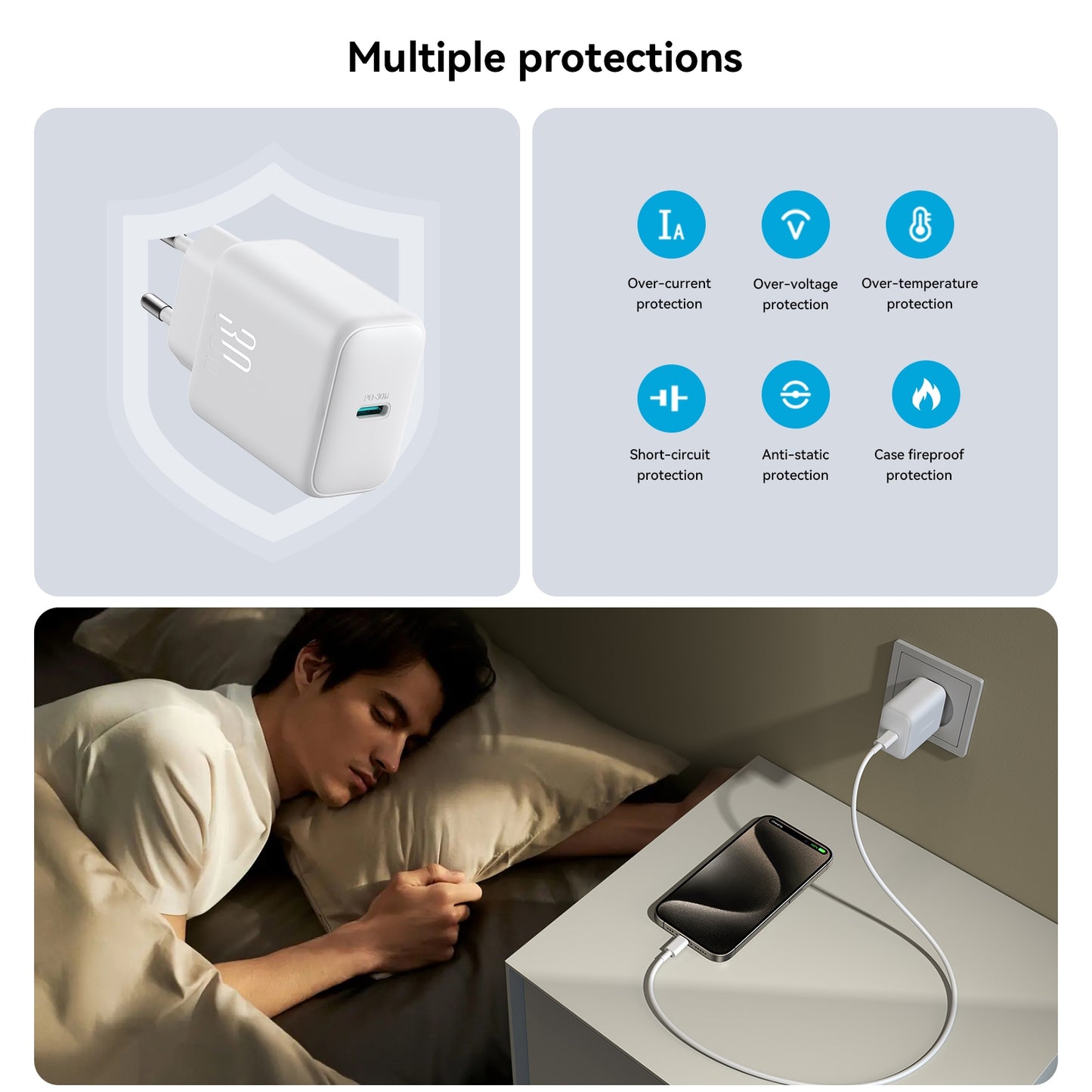 Sieťová nabíjačka s káblom USB-C Joyroom JR-TCF24, 30W, 3A, 1 x USB-C, Biela