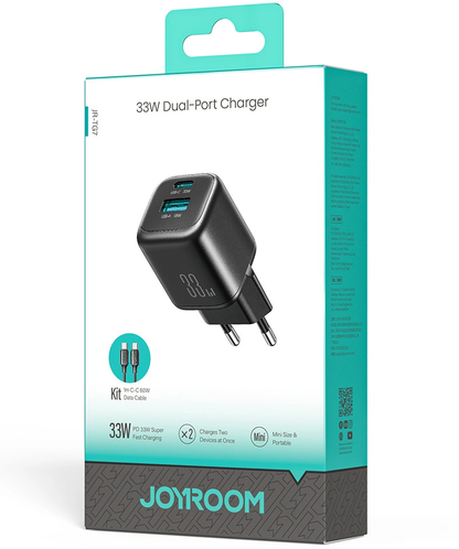 Sieťová nabíjačka s USB-C káblom Joyroom JR-TG7, 33W, 3A, 1 x USB-A - 1 x USB-C, čierna