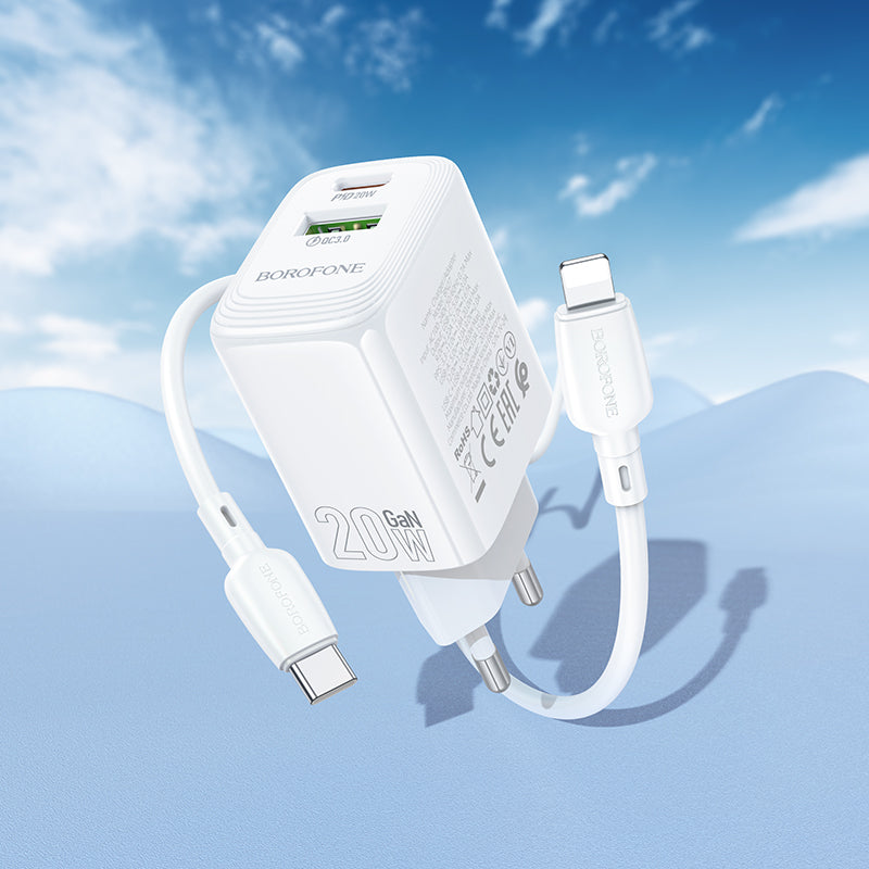 Sieťová nabíjačka s káblom Lightning Borofone BN27 Fuente, 20W, 3A, 1 x USB-A - 1 x USB-C, Biela