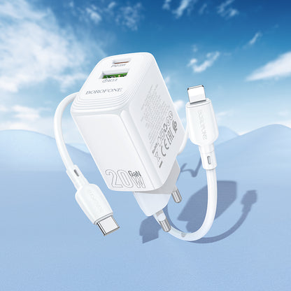 Sieťová nabíjačka s káblom Lightning Borofone BN27 Fuente, 20W, 3A, 1 x USB-A - 1 x USB-C, Biela