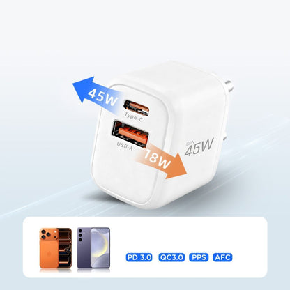 Sieťová nabíjačka s káblom USB-C Tech-Protect NCA45W, 45W, 3A, 1 x USB-A - 1 x USB-C, Biela