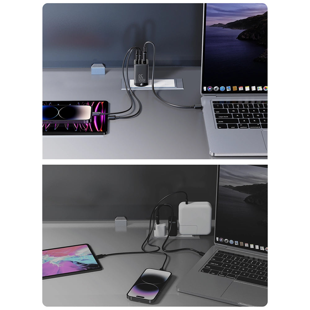 Sieťová nabíjačka s káblom USB-C Joyroom TCG01, 65W, 3.25A, 1 x USB-A - 2 x USB-C, Čierna