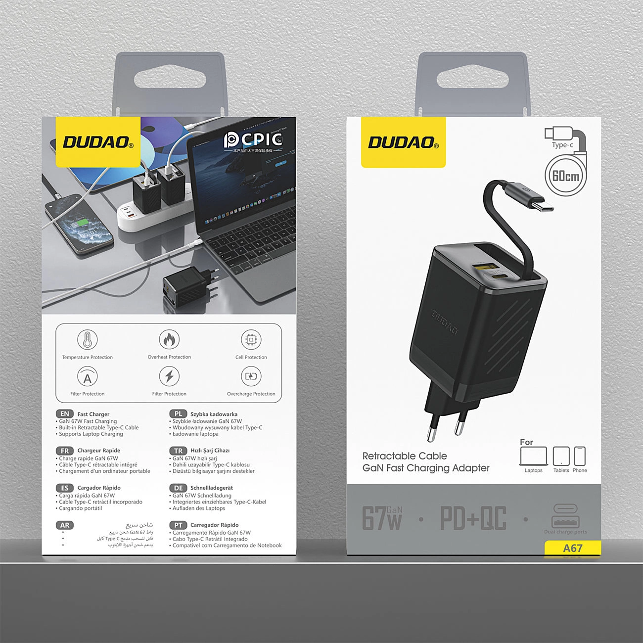 Sieťová nabíjačka s káblom USB-C Dudao A67EU, 67W, 3.35A, 1 x USB-A - 1 x USB-C, čierna