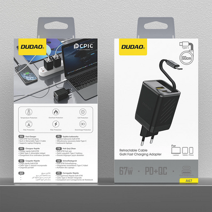 Sieťová nabíjačka s káblom USB-C Dudao A67EU, 67W, 3.35A, 1 x USB-A - 1 x USB-C, čierna