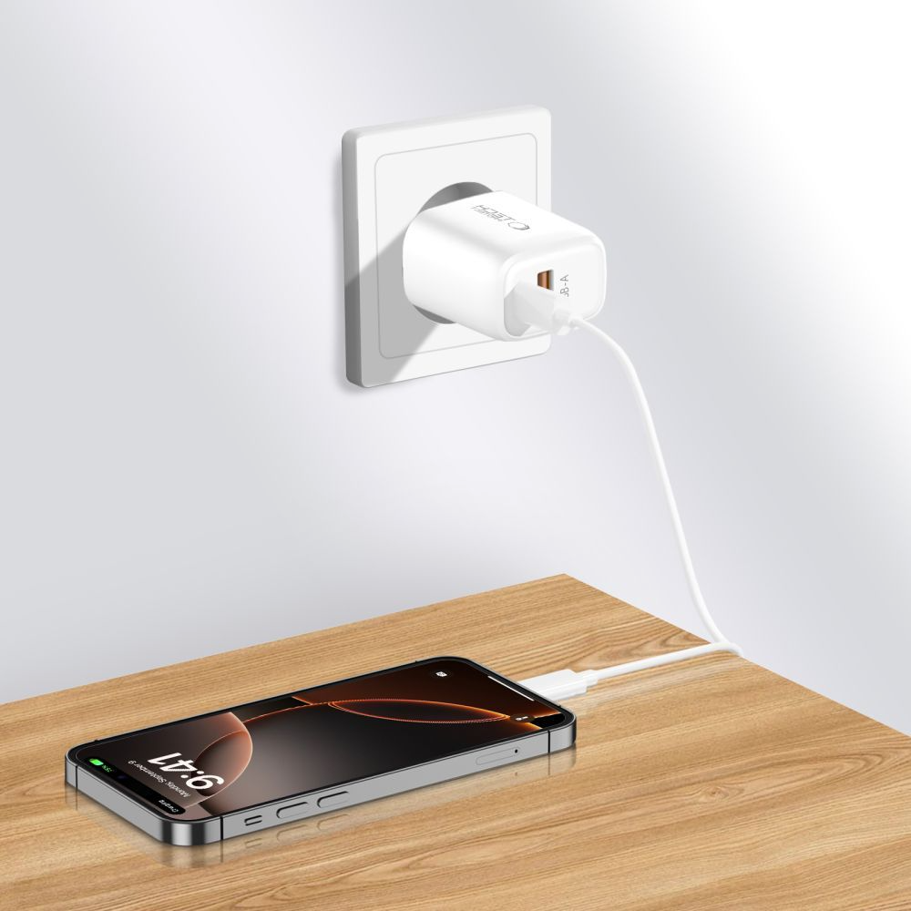 Sieťová nabíjačka s káblom Lightning Tech-Protect NCA20, 20W, 3A, 1 x USB-A - 1 x USB-C, biela