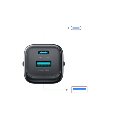 Sieťová nabíjačka s USB-C káblom Joyroom JR-TG7, 33W, 3A, 1 x USB-A - 1 x USB-C, čierna
