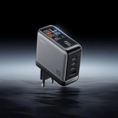 Sieťová nabíjačka s USB-C káblom Cuktech AD1204U Display, 120W, 6A, 1 x USB-A - 2 x USB-C, Strieborná