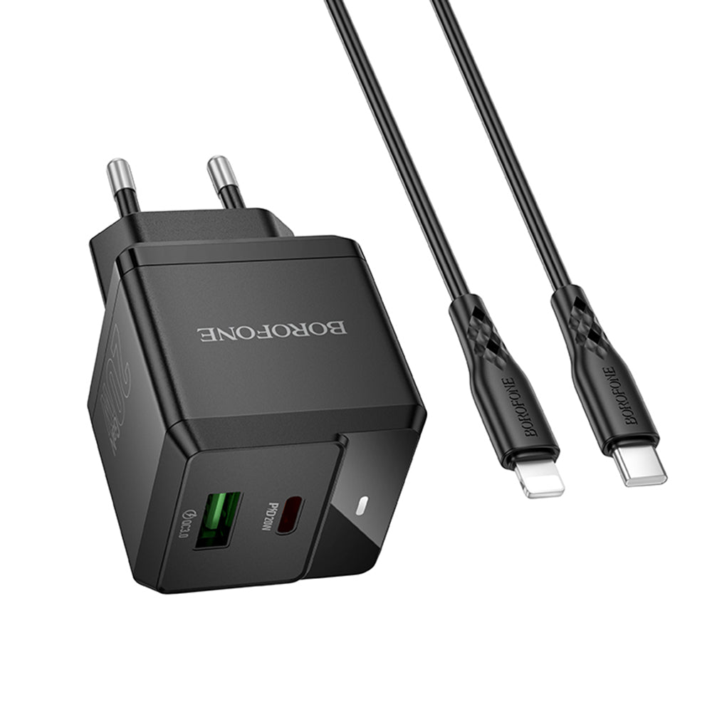 Sieťová nabíjačka s káblom Lightning Borofone BN19 Intenso, 20W, 3A, 1 x USB-A - 1 x USB-C, Čierna