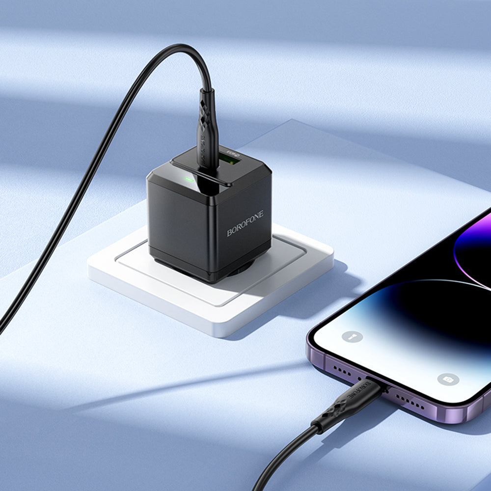 Sieťová nabíjačka s káblom Lightning Borofone BN19 Intenso, 20W, 3A, 1 x USB-A - 1 x USB-C, Čierna