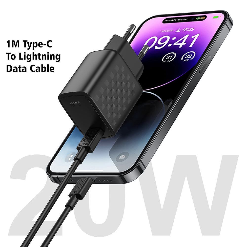 Sieťová nabíjačka s káblom Lightning Lito LC13L, 20W, 3A, 1 x USB-C, Čierna