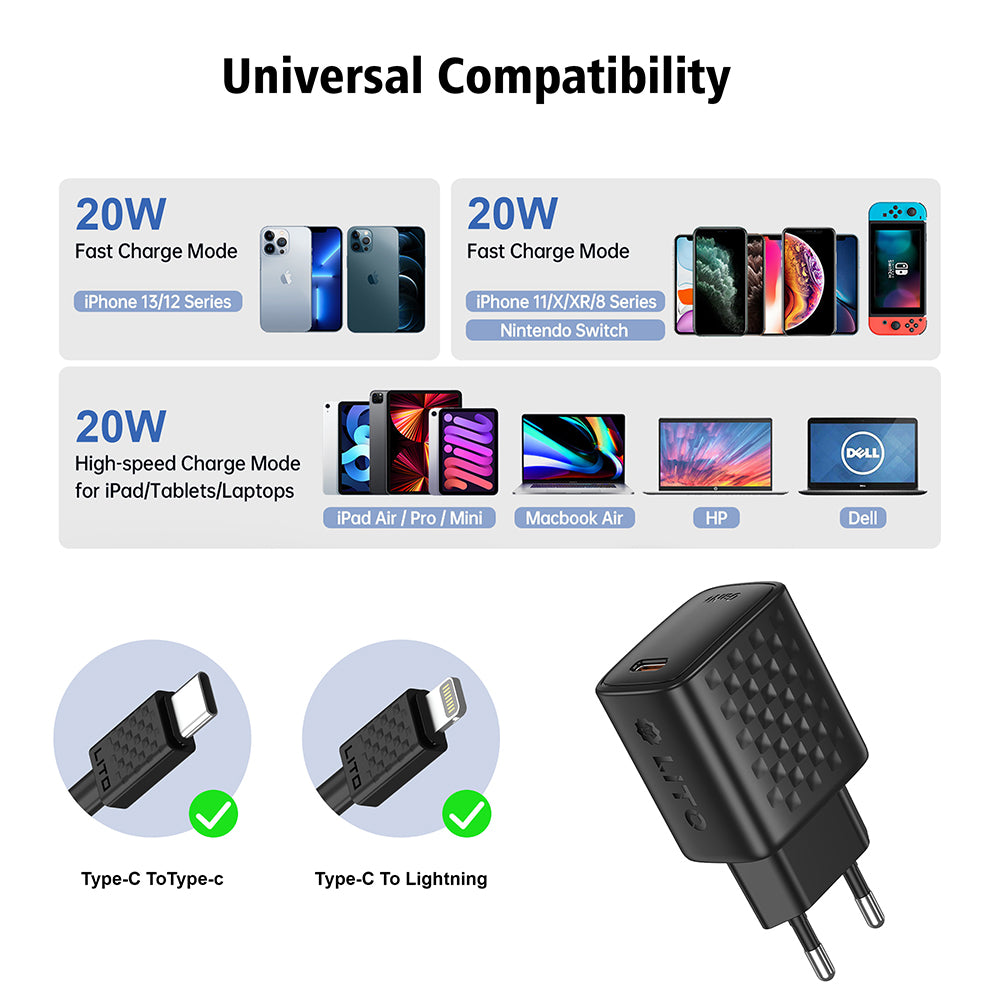 Sieťová nabíjačka s káblom Lightning Lito LC13L, 20W, 3A, 1 x USB-C, Čierna