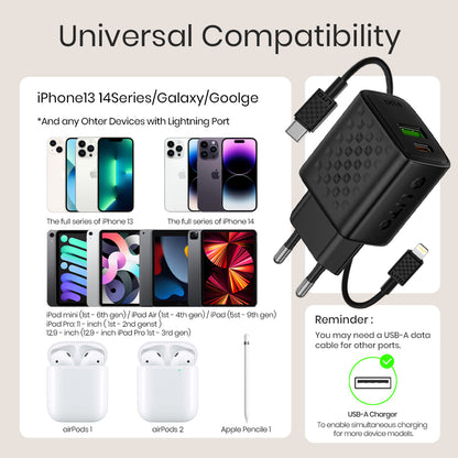 Sieťová nabíjačka s káblom Lightning Lito LC15L, 20W, 3A, 1 x USB-A - 1 x USB-C, čierna