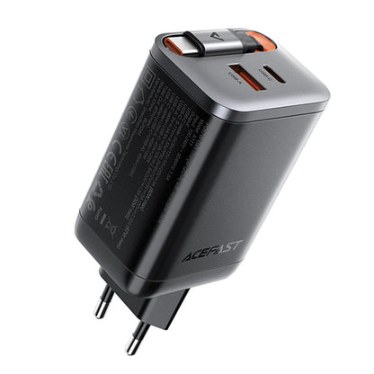 Acefast A111 USB-C Network Charger with Cable, 67W, 3A, 1 x USB-A - 1 x USB-C, Black