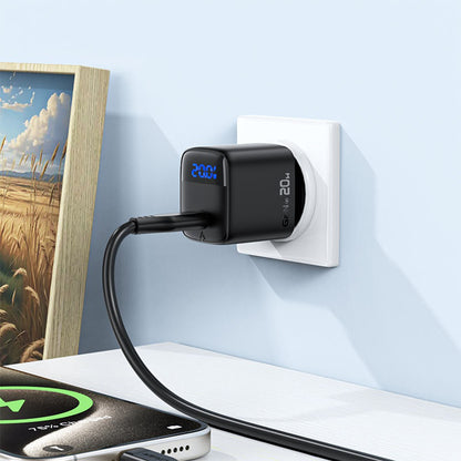 Sieťová nabíjačka s káblom USB-C Acefast A113 Display, 20W, 3A, 1 x USB-C, Čierna