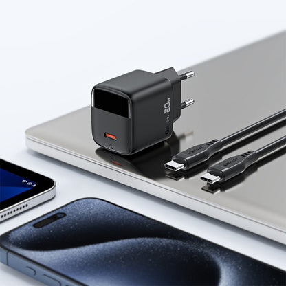 Sieťová nabíjačka s káblom USB-C Acefast A113 Display, 20W, 3A, 1 x USB-C, Čierna